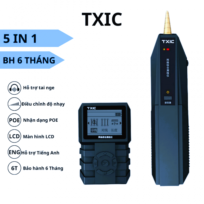 Máy dò đo dây mạng kiểm tra test cáp mạng 5 trong 1 TXIC
